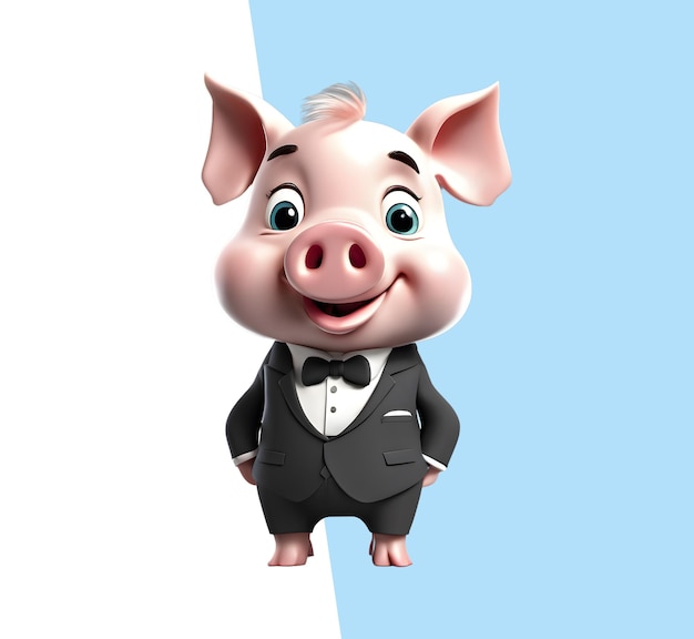 PSD cochon mignon en 3d avec costume