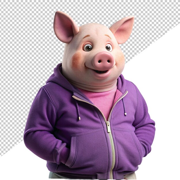 PSD un cochon mignon en veste sur un fond transparent