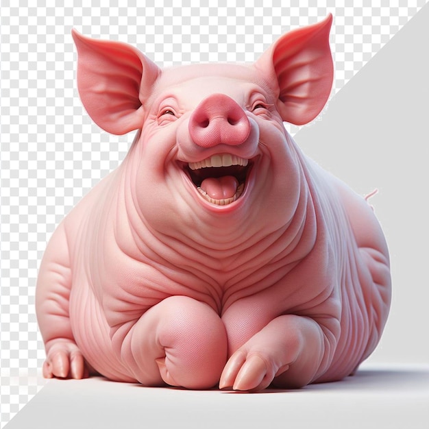 PSD un cochon qui rit, un animal qui sourit, isolé sur un fond transparent, un cochon rose, une photo de porc.