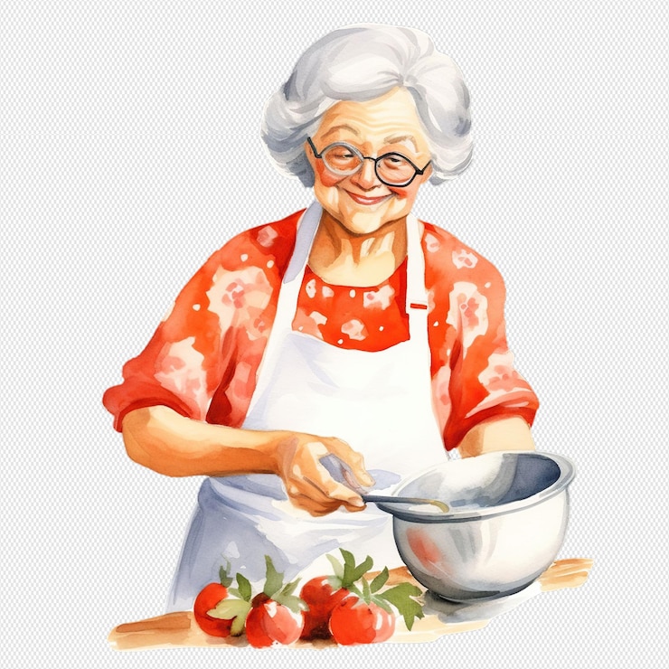 Cocina de la abuela ilustrada en acuarela aislada
