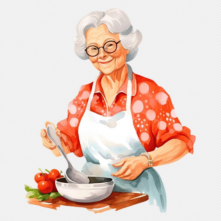 Cocina de la abuela ilustrada en acuarela aislada