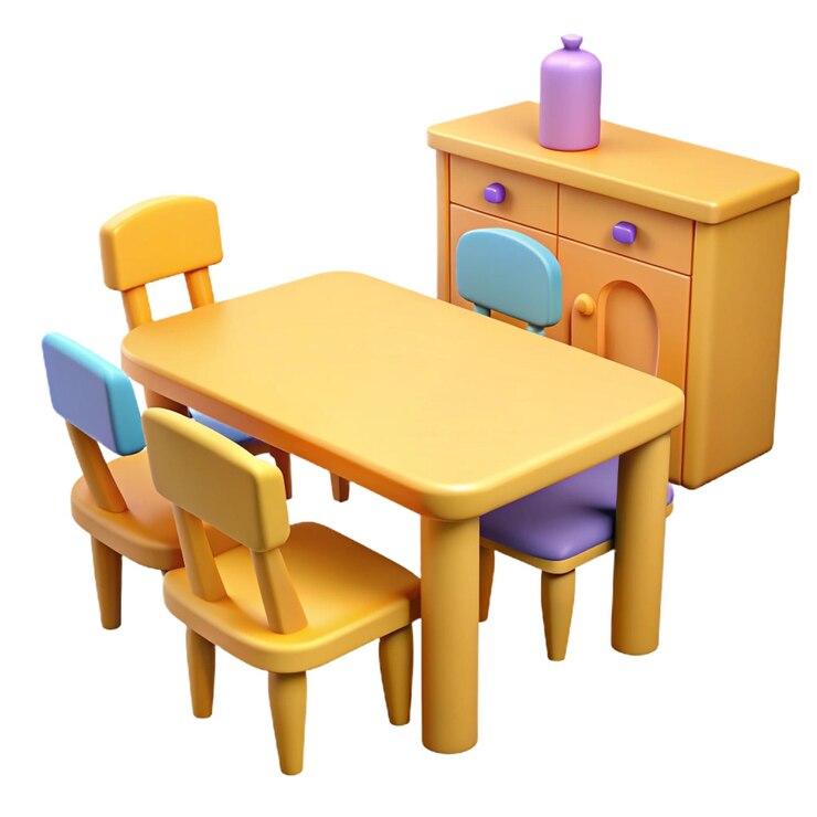 PSD una cocina de juguetes para niños con una mesa y sillas