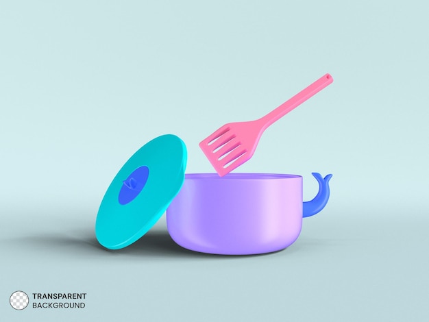 PSD cocina olla con cubertería icono aislado 3d render ilustración