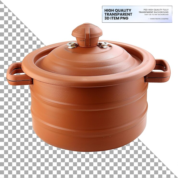 PSD cocina a presión comercial de terracota sobre un fondo transparente