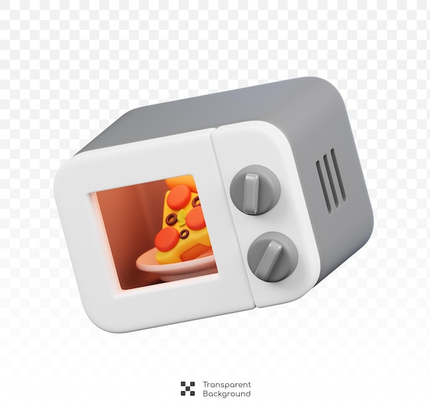 PSD cocinar pizza en microondas utensilios de cocina y icono de cocina en un fondo transparente renderizado en 3d