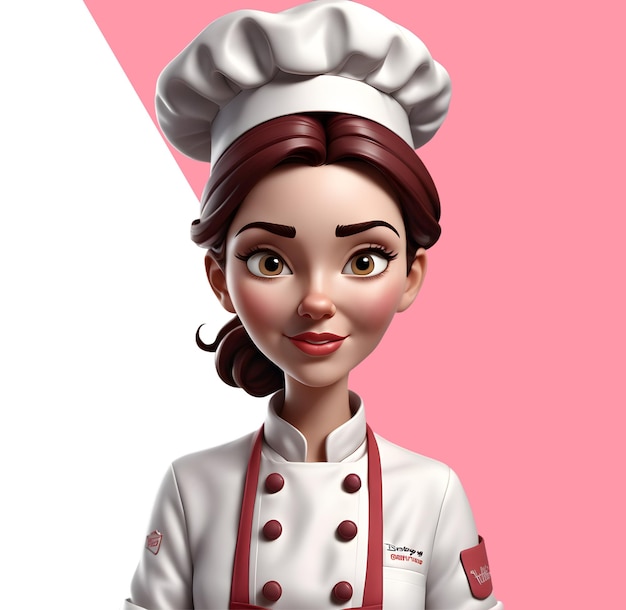 PSD cocinero de mujer feliz 3d con uniforme