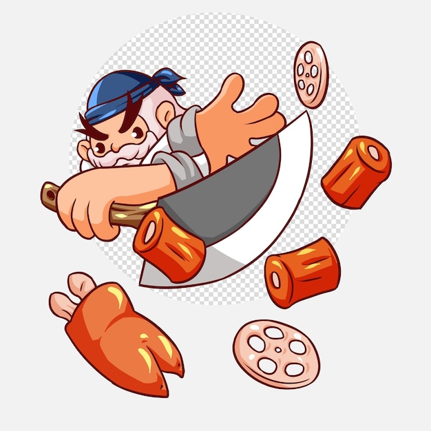 Cocinero de sexo masculino sonriente y feliz. El chef masculino está cocinando. ilustración dibujada a mano