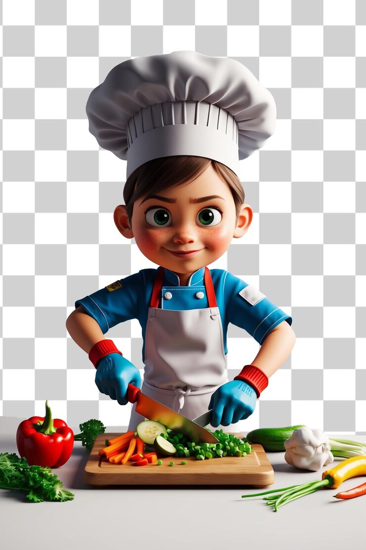 PSD un cocinero con un sombrero de cocinero y un sombreiro de cocinero está cortando verduras