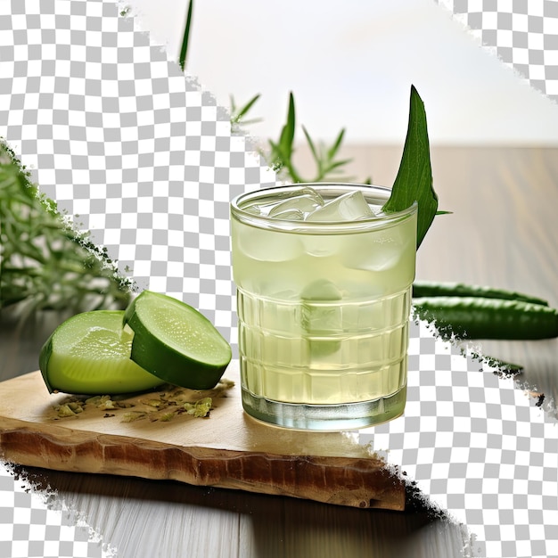 PSD cocktail à base d'herbes d'asie fabriqué à partir d'eau d'aloe vera locale et d'autres ingrédients naturels sur un fond transparent