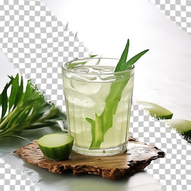 PSD cocktail à base d'herbes d'asie fabriqué à partir d'eau d'aloe vera locale et d'autres ingrédients naturels sur un fond transparent