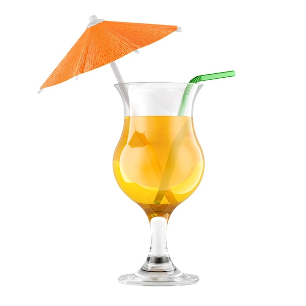 Cocktail com guarda-chuva e palha renderização 3D isolada em fundo transparente