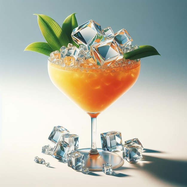 PSD un cocktail avec des cubes de glace et un verre de cocktain avec des cubs de glace