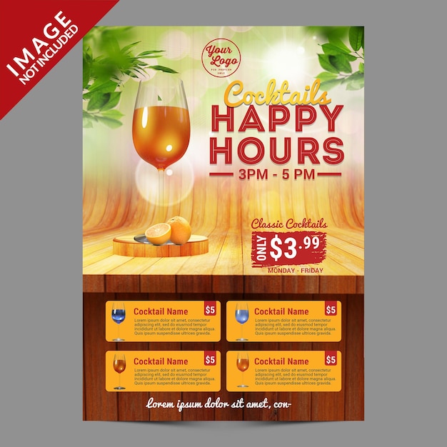 Cocktail happy hour poster promotion premium psd vorlage