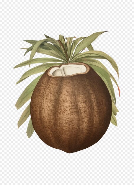 El coco aislado sobre un fondo transparente, antigua ilustración botánica