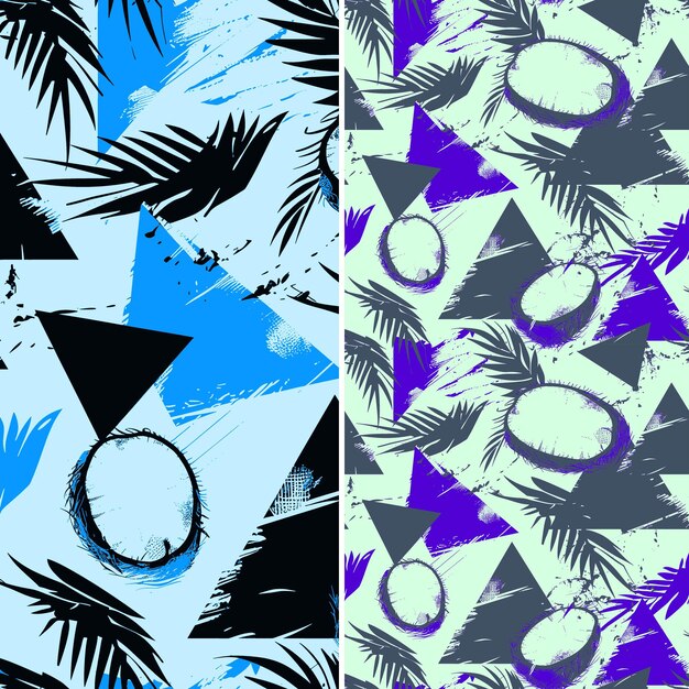 Coco con cáscara peluda y diseño tropical con triangular único vector de patrón de frutas tropicales