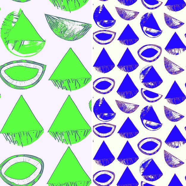 Coco con cáscara peluda y diseño tropical con triangular único vector de patrón de frutas tropicales