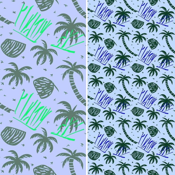PSD coco con contornos de palma y diseño minimalista con un vector de patrón de fruta tropical único