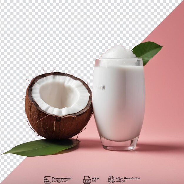 Coco fresco y leche aislados sobre un fondo transparente