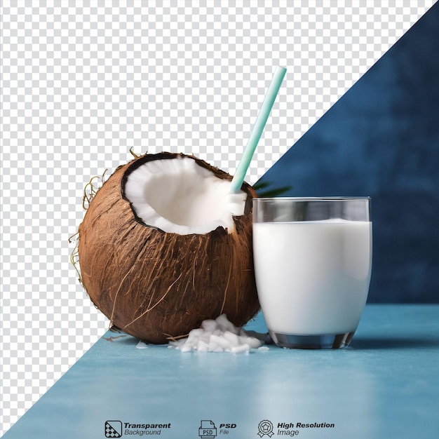Coco fresco y leche aislados sobre un fondo transparente