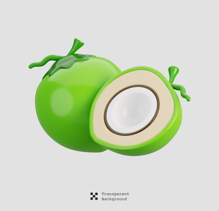 PSD coco en la mitad de la fruta aislada icono de frutas de dibujos animados ilustración de renderización 3d