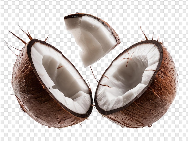 PSD un coco con la mitad de su coco en un fondo blanco