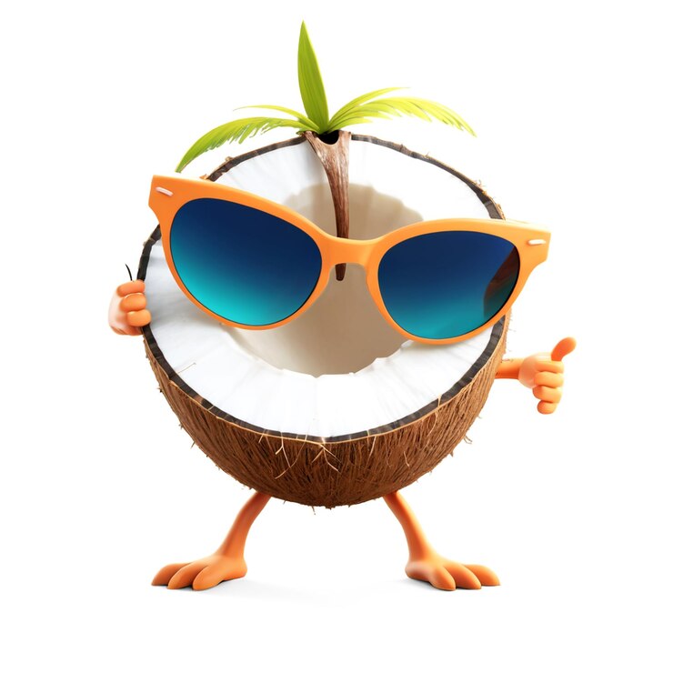 PSD un coco con una palmera y un coco en él