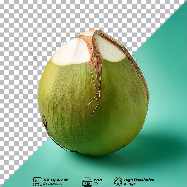 un coco verde fresco con una parte superior ligeramente dividida aislada