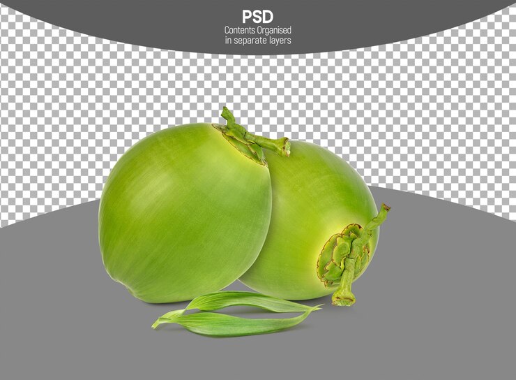 PSD coco verde joven aislado sobre un fondo transparente