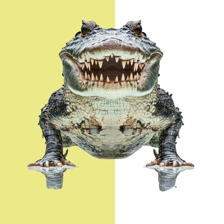 PSD un cocodrilo con la boca abierta mostrando dientes afilados en un fondo blanco fondo alfa transparente png