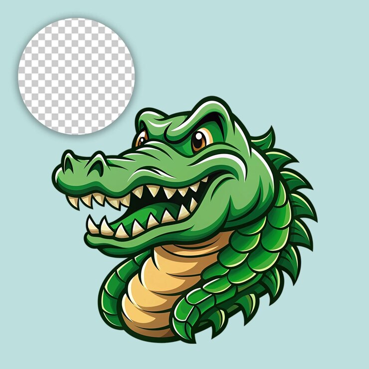 PSD cocodrilo en estilo de dibujos animados divertidos sobre un fondo transparente