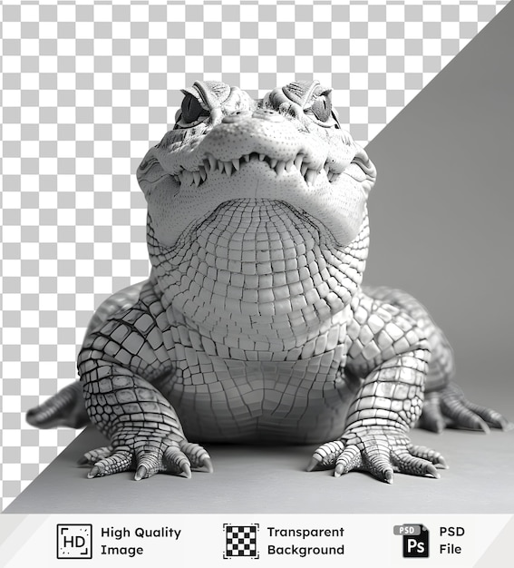 Un cocodrilo posando en un fondo transparente de Psd Modelo 3D detallado de un reptil con piel escamosa en un