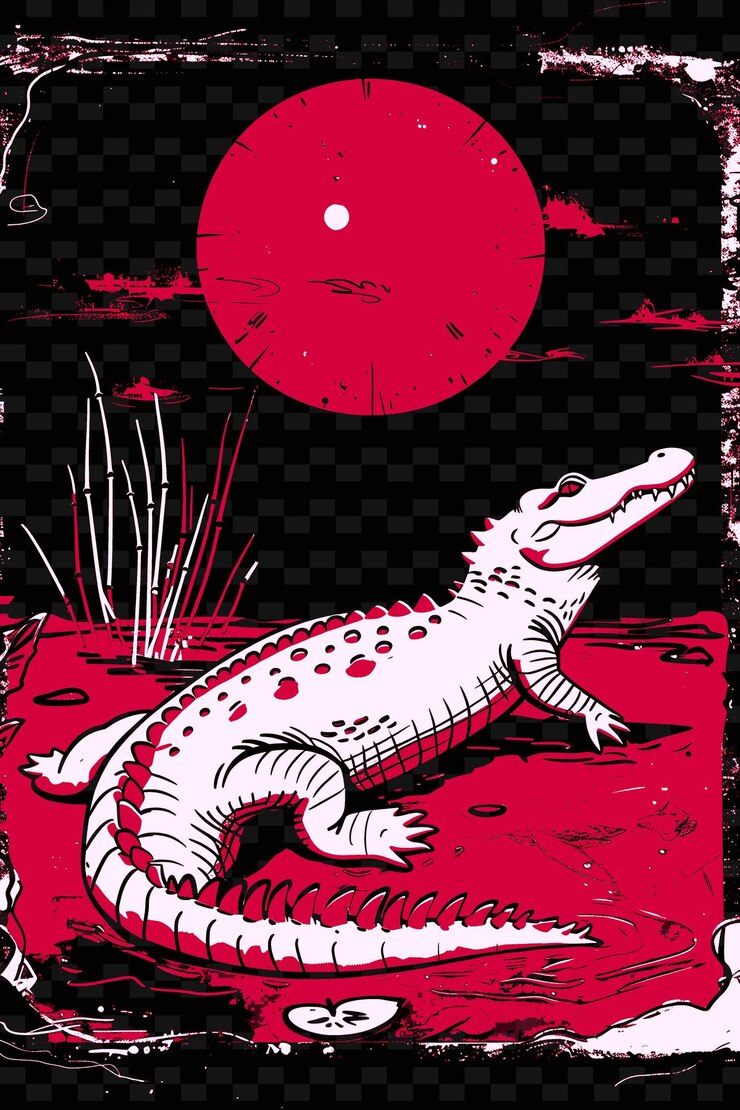 PSD cocodrilo tomando el sol con un fondo de pantano poster de png poster diseños de fondo psd
