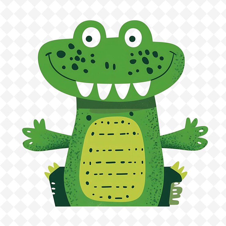 PSD un cocodrilo verde con una gran sonrisa en su cara