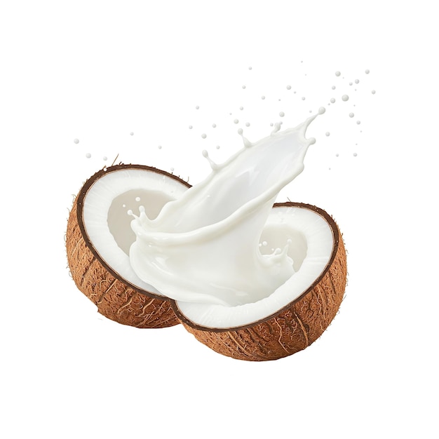 coconut halves with a splash of coconut milk