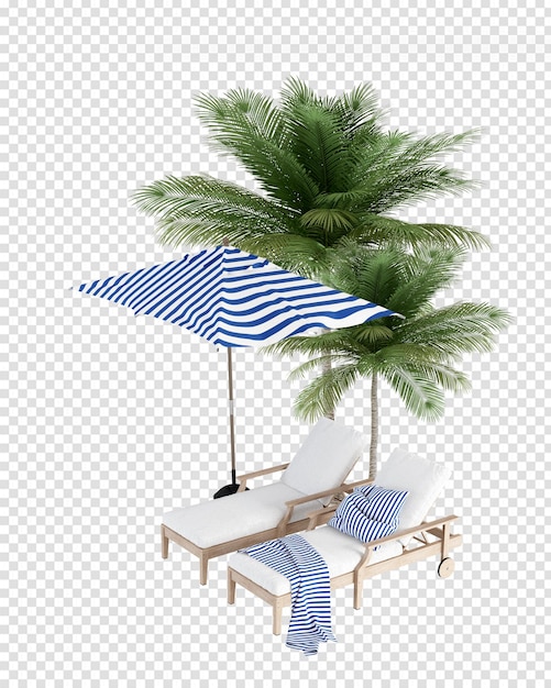 PSD cocoteros con sillón en render 3d