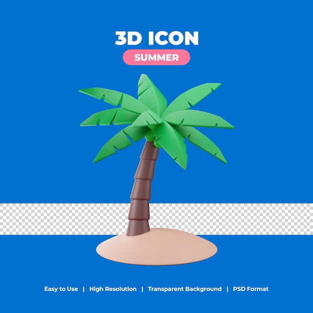 PSD cocotier avec illustration d'icône de rendu 3d