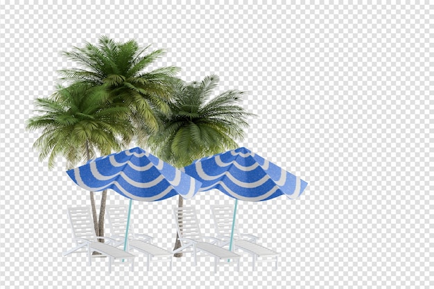 Cocotiers Avec Chaise Longue En Rendu 3d