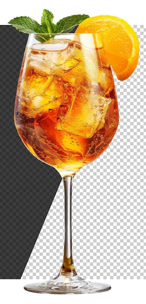 PSD cóctel de aperitivo spritz con rebanada de naranja en una copa de vino sobre un fondo transparente