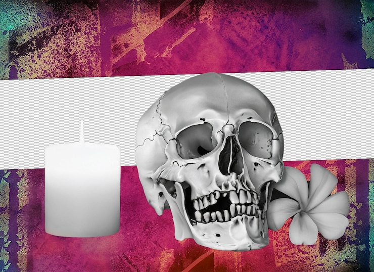 PSD cóctel lechoso adornado con piña junto a una calavera mexicana azul