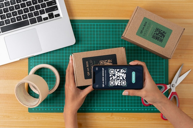 Code qr sur la conception de la maquette de la boîte