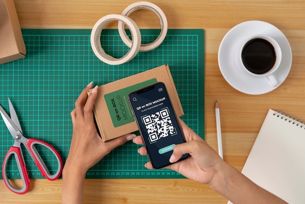 Code qr sur la conception de la maquette de la boîte