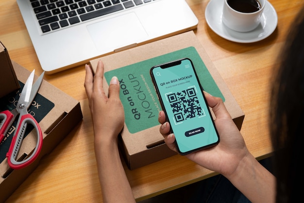 Code qr sur la conception de la maquette de la boîte