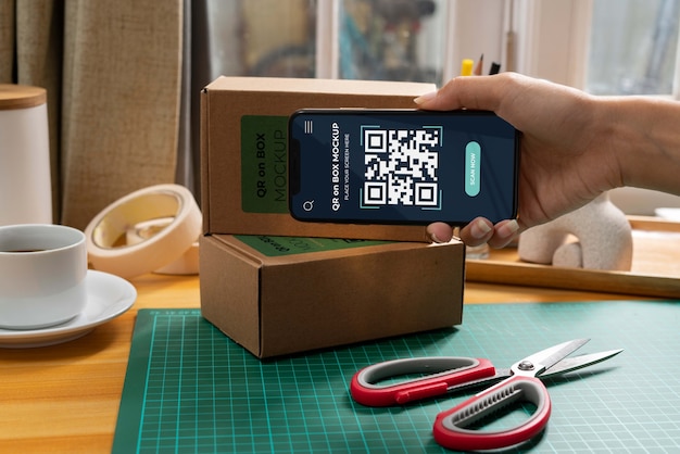 PSD code qr sur la conception de la maquette de la boîte