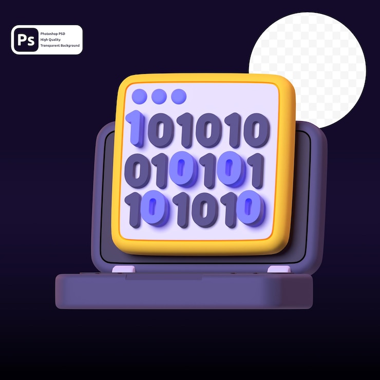 PSD codice binario nel rendering 3d per la presentazione web di risorse grafiche o altro