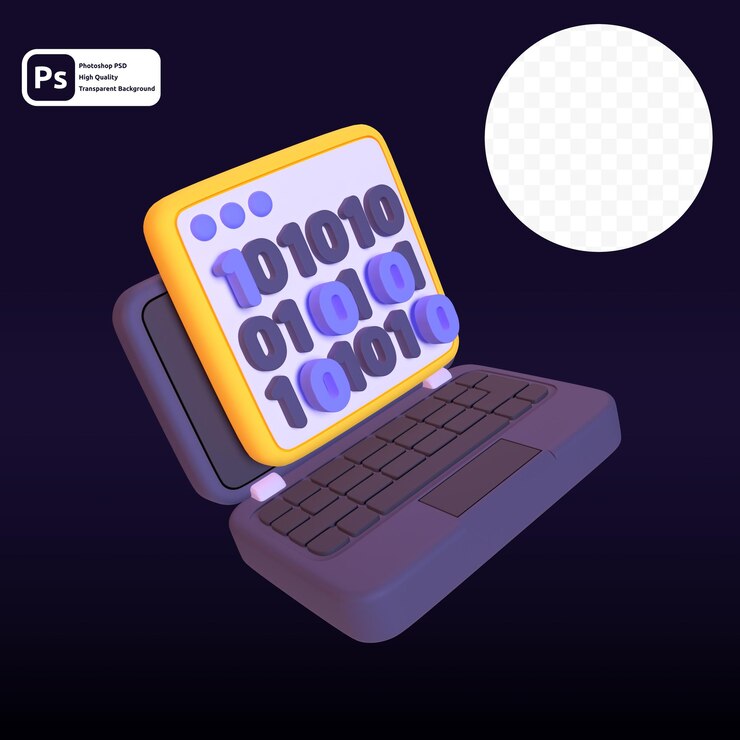 PSD código binario en 3d para presentación web de activos gráficos u otros