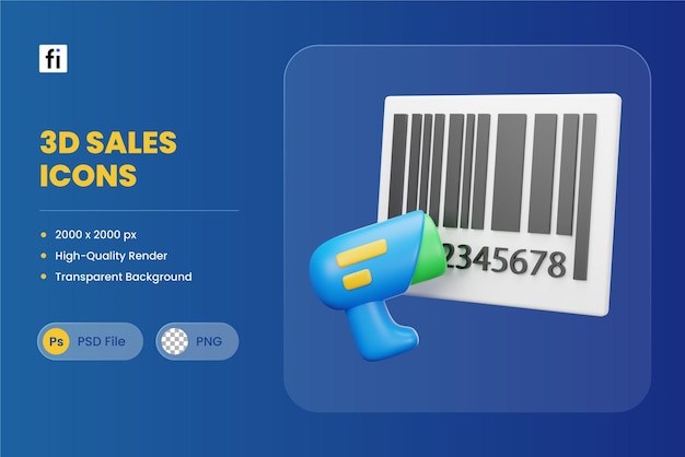 PSD código de barras de ilustração de ícone 3d