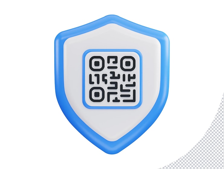PSD código qr con escudo de protección ilustración de icono de vector de renderizado 3d