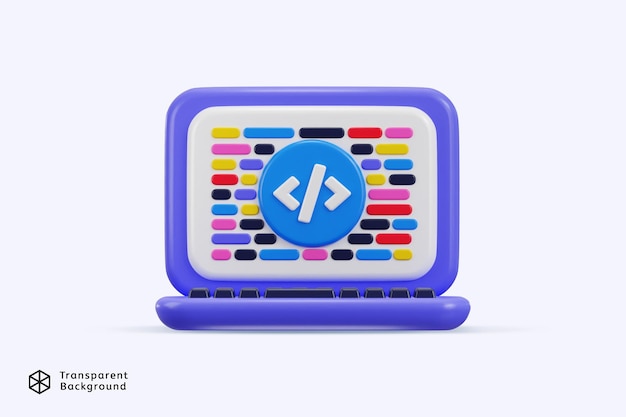 coding icon on computer programming development icon 3d rendering vector illustration