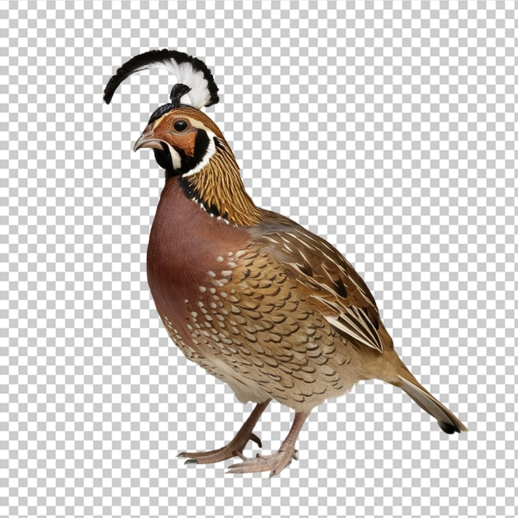 PSD codorniz com sua pluma distintiva na cabeça isolada em fundo transparente