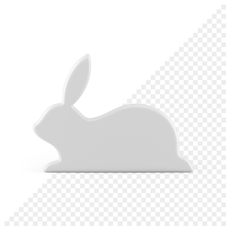 PSD coelhinho da páscoa, porcelana branca, bola fina, elemento de decoração minimalista, ícone 3d, ilustração realista